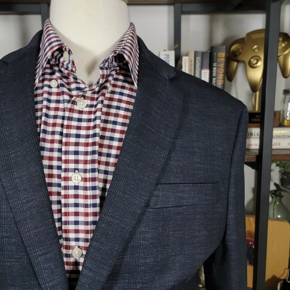 Joseph Abboud Men's Sport Coat‎ Blazer Two Button Navy Blue Plaid Slim Fit XLT